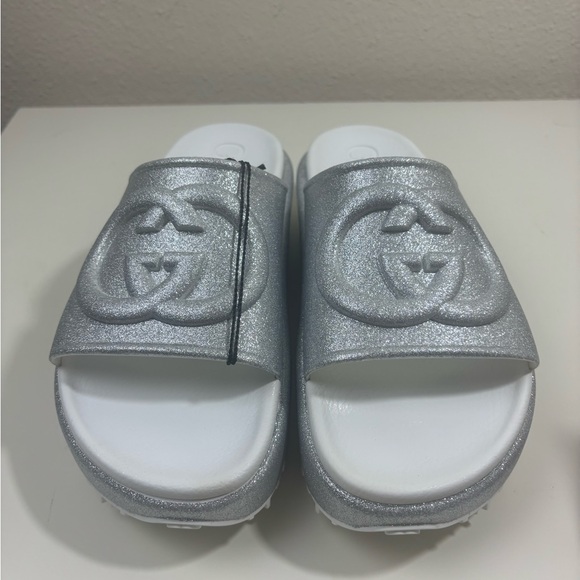Gucci Interlocking G Glitter Rubber Platform Mules Sandals Slide - Picture 2 of 7